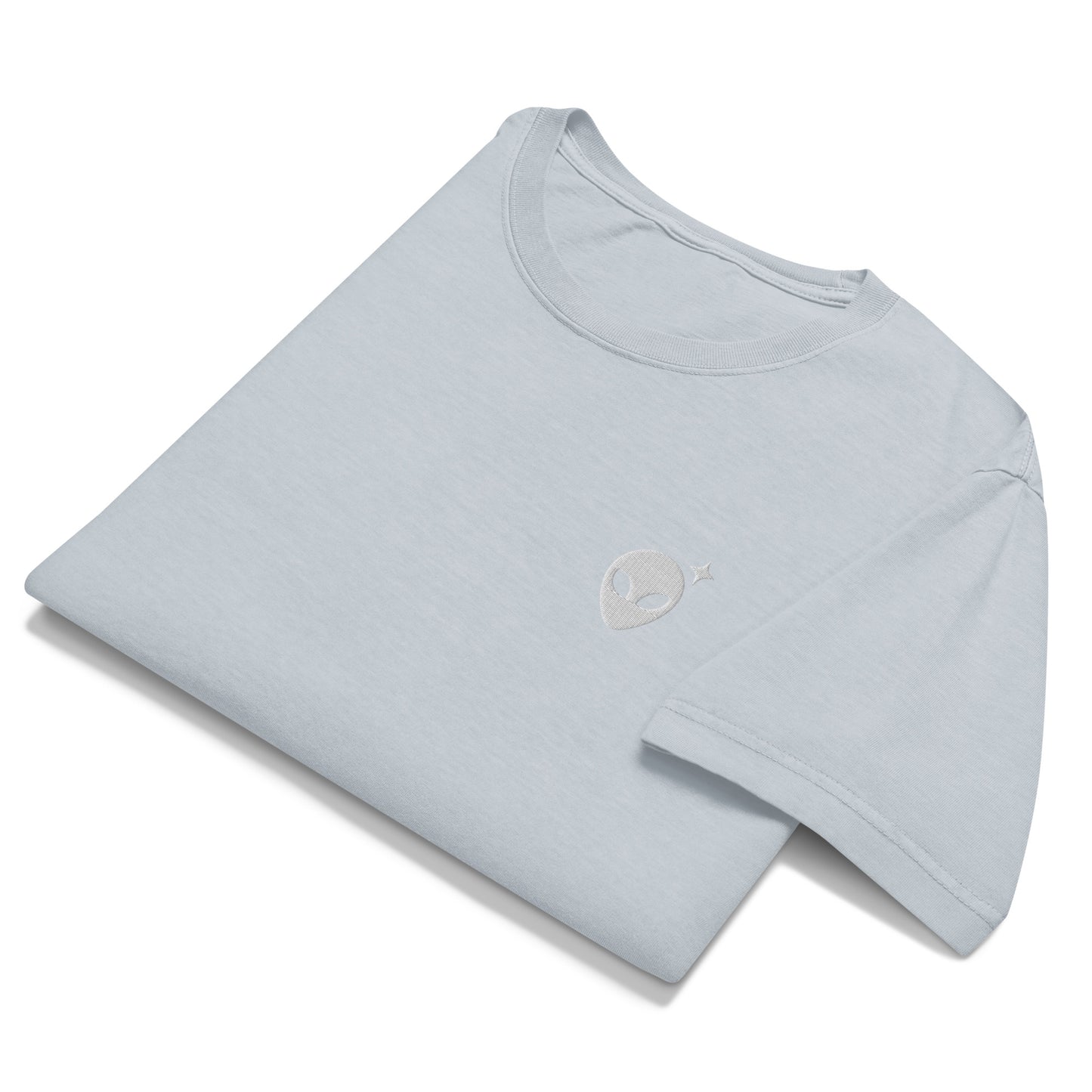 Minimalist T-Shirt with White Embroidered Alienhead
