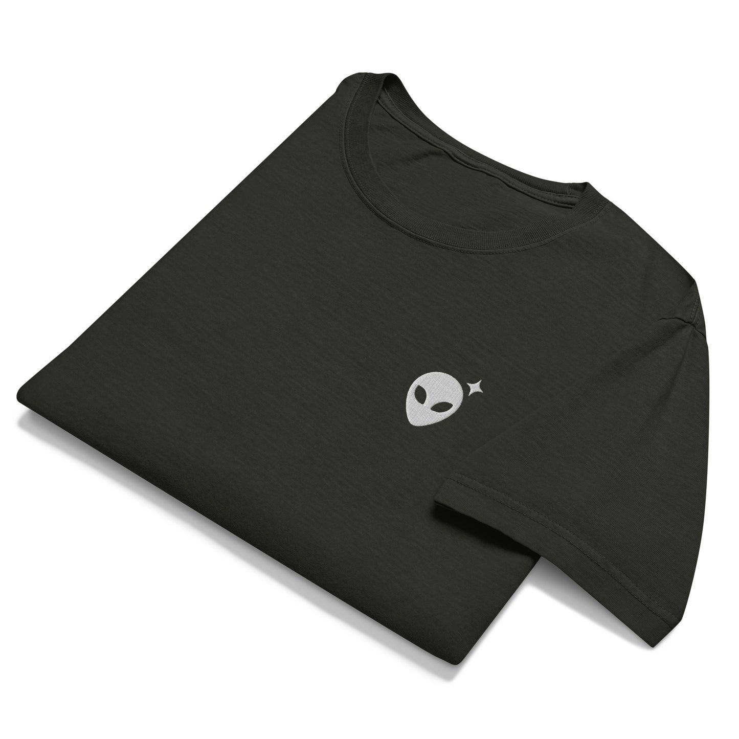 Minimalist T-Shirt with White Embroidered Alienhead