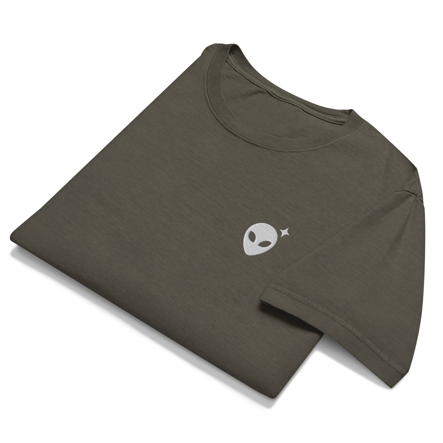 Minimalist T-Shirt with White Embroidered Alienhead