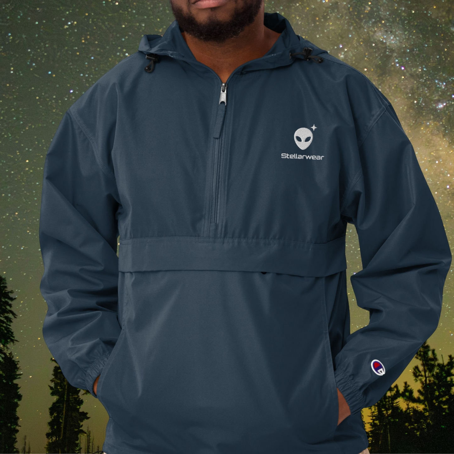 Alienhead Logo Embroidered Windbreaker | Navy & White